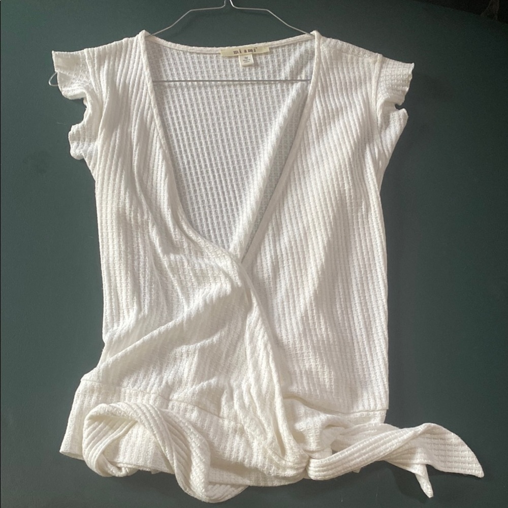 Lee Cream Ribbed Cap Sleeve Blouse